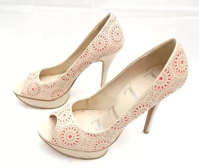 Elle Heels Women's 8.5 M Nude- Pink Cut Out Floral Platform Shoes Elannesley  • $39.99