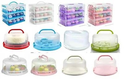 Plastic Cake Box Carrier Cupcake Storage Box Container Clear With Lid Lockable • £9.95