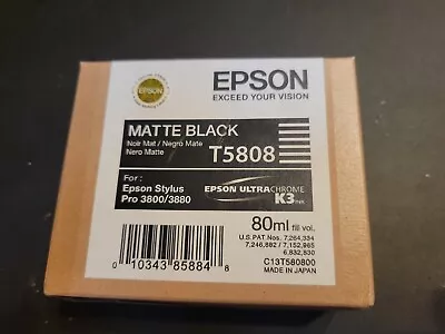 05-2014 NOS Sealed Epson Stylus Pro 3800 3880 T5808 Matte Black Ink In Box • $30