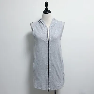 £24.32 • Buy Eileen Fisher Heather Gray Zip Up Hooded Sleeveless Duster Long Vest Medium