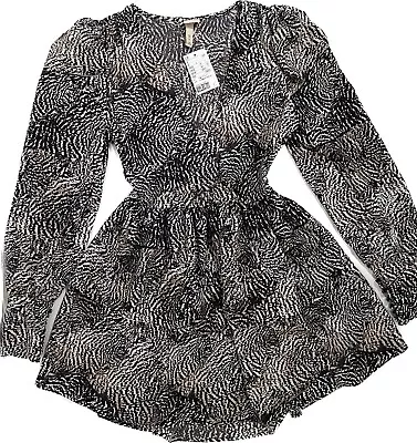 H&M Tiered Wrap Dress Long Sleeve Dress Size 6 S New Mini Ruffle Frill Puffy Zip • £15.99