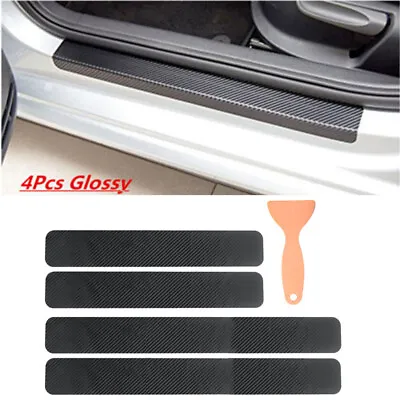 Car Parts Acessories Stickers Carbon Fiber Vinyl Wrap Door Sill Protector 4PCS • $21.38