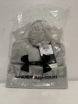 Under Armour Men's UA Halftime Fleece Pom Beanie Soft Hat Gray 1373093-592 NWT • $15