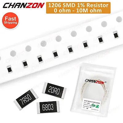100pcs SMD SMT 1206 Resistors 1/4W 1% Resistance Assorted Set Kit 0 Ohm-10M Ohm  • $3.99