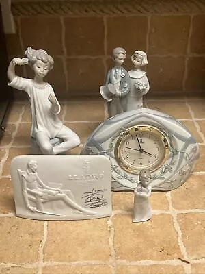 Vintage Lladro 1988 Daisa Mantel Clock Spain Works Bride & Groom Girl Mirror LOT • $75