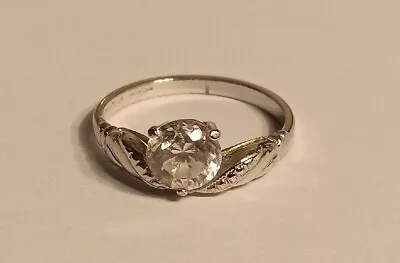 Vintage 925 Lindberg Faux Engagment Ring Solitare Glass Stone Size 6.75 • $9.99