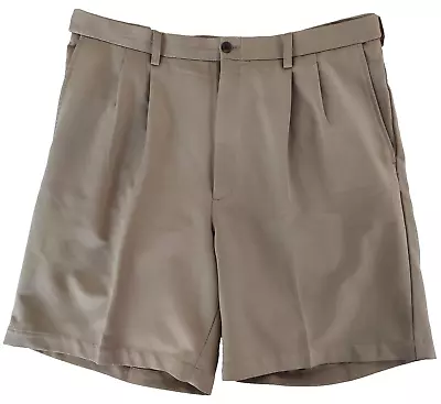 HAGGAR Men's Golf Shorts Size 38. Tan Stripe Brown Beige Comfort Fit Easy Care • $8.99