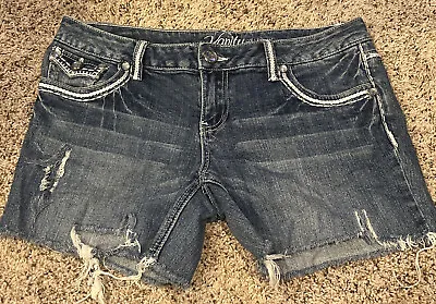 Vanity Dakota Jean Shorts Size 29W/35L Low Rise Dark Wash Bling Flap Pockets • $3
