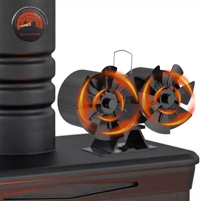 Double Stove Fan Twin 12 Blades Heat Powered Wood Log Burner Fireplace Eco Fan • $39.99