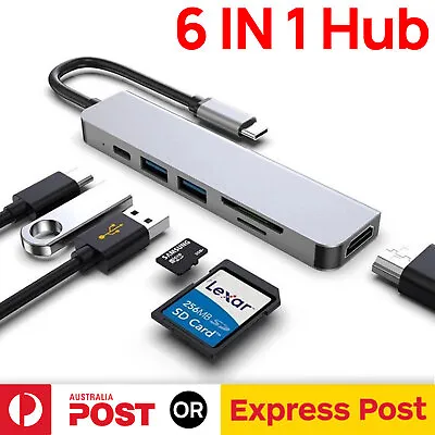 $25.50 • Buy 6IN1 USB-C Hub Adapter Type-C Hub HDMI For MacBook Pro/Air IPad Pro Laptop