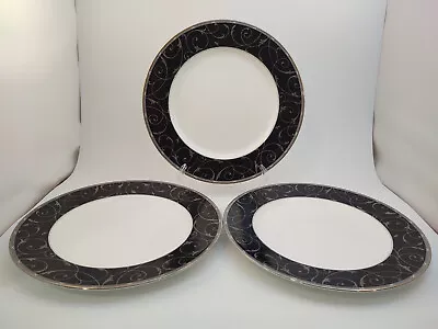 Set Of 3 Mikasa Elegant Scroll Black Dinner Plates • $24