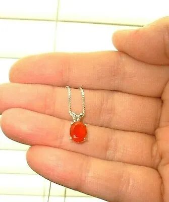 MEXICAN FIRE OPAL NECKLACE REDDISH-ORANGE 100% NATURAL EARTH-MINED 9x7MM GEM! • $103.49