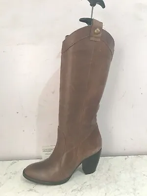 Miss Selfridge Genuine Leather Uk Size 5 Womens Brown Cowboy Boots Shoes [gm] • £12.99