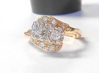 Mine Cut & Brilliant .40ctw Diamond 14K Yellow White Gold Ring Adjustable 8.5-11 • $499