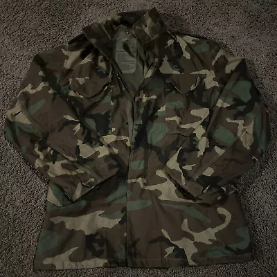 Mens Vintage Camo Military Field Cold Weather Hooded Jacket Coat MEDIUM LONG • $49.99