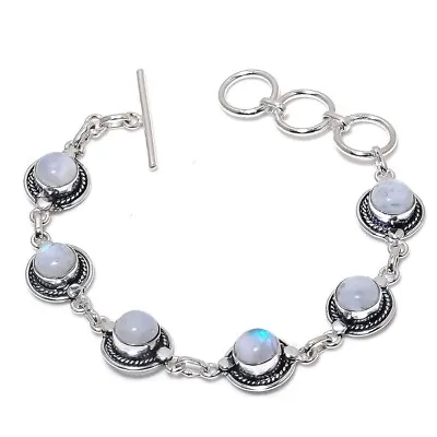 Rainbow Moonstone Gemstone Handmade 925 Sterling Silver Jewelry Bracelet Sz 7-8  • $10.44