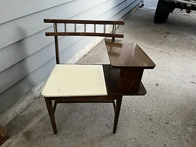MID CENTURY MODERN Gossip Bench Telephone Side Table Chair Wood Entry Hall Seat • $200