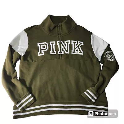 Women's Pink Victoria's Secret Olive Green Half-Zip Sweater Jacket - Size L • $22.99