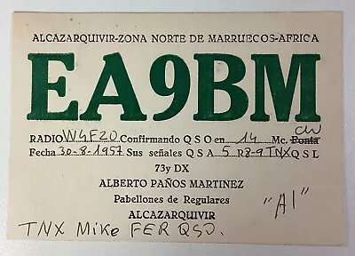 Africa 1957 QSL Card Morocco Alberto Martinez Alcazarquivir Ksar El-Kebir • $22.86