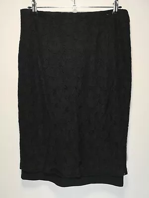 F&F Black Back Zip Cotton Pencil Skirt - W32  L26  - Size 14 (490y) • £3.35