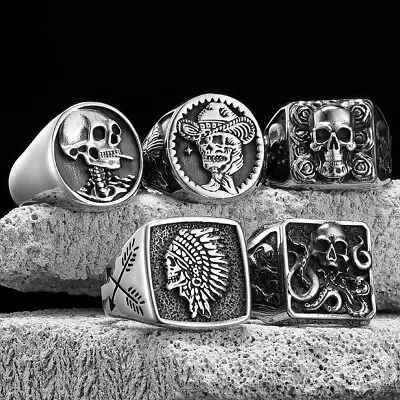 Skull Chief Cowboy Monster Men Rings Collection Stainless Steel Jewelry 8-12 • $10.99