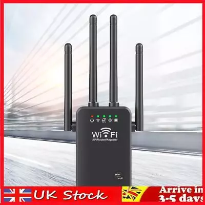 WiFi Extender Booster 2.4 GHz 300Mbps Easy Setup 4 Antenna Long Range (Black EU) • £10.79