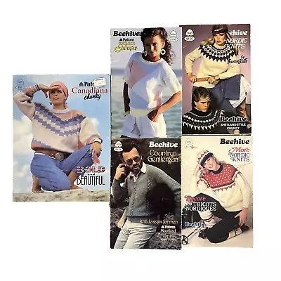 Original Lot Of 5 Vintage Beehive Family Knitting Books Knitwear Clothes Pattern • $6.60