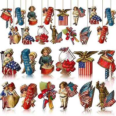 24 Pcs 4Th Of July Ornaments For Tree Memorial Day Decorations Vintage Patriotic • $15.58