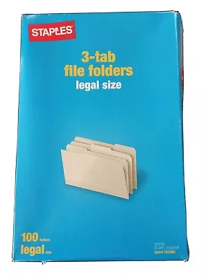 Qty = 1 Box Of 100: Staples Legal Size 3 Tab Manila File Folders • $25