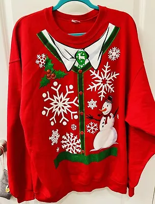 Ugly Christmas Sweater Red Pullover Sweatshirt 3x - Snowman Snowflake • $7.40