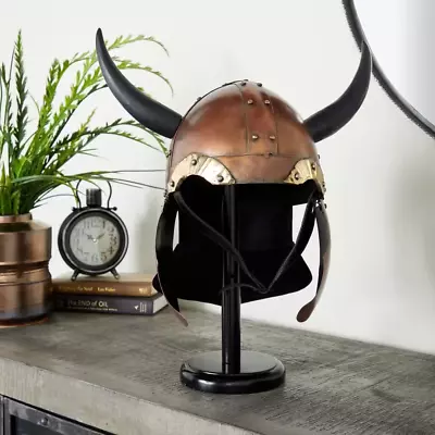 Copper Metal Replica Medieval Viking Helmet With Black Wood Stand • $90.96