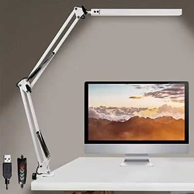 £16.85 • Buy LED Desk Lamp With Clamp Desk Light Metal Swing Arm Lamp Office Working White