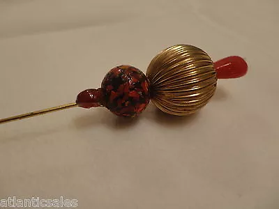 Red Venetian Glass Vintage Hat Scarf Shawl Pin  Hand Crafted • £58.39