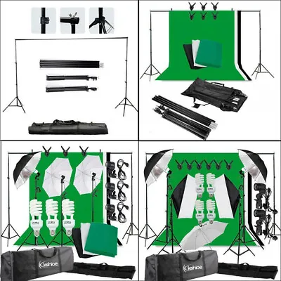 Photography Studio Lighting Kit Photo Softbox Backdrops Background Umbrella Set • £25.95