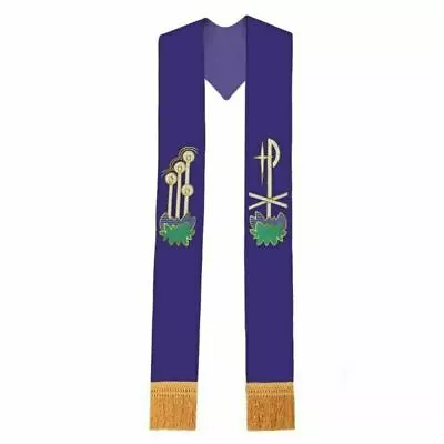 Blessume Clergy Embroidered Purple Stole Church Priest Stole Golden Fringe • $21.99