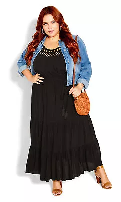 $60 • Buy City Chic Womens Plus Size Tiered Crochet Maxi Dress Sleeveless - Black