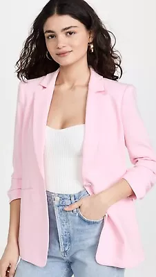 Cinq A Sept Khloe Womens Blazer Size 8 Pink Crepe Ruched Sleeve Jacket $395 • $134.99