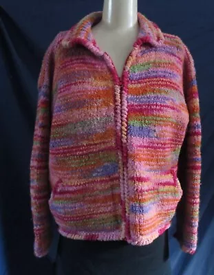 Sweater Venture Ecuador 100% Wool  Womens Med Lg.  Zip Front Pink Tones • $18
