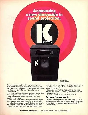 Vtg 70s KUSTOM PRO 3W PA SPEAKER MAGAZINE PRINT AD Pro Sound Cabinet Pinup Page • $9.99