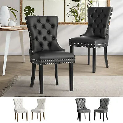 $224.91 • Buy Oikiture 2x Velvet/PU Leather Dining Chairs Upholstered French Provincial Tufted