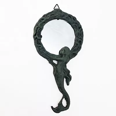 12  Verdigris MERMAID Cast Iron Hand Or Wall Mirror Vintage Look (but Not) • $59.99