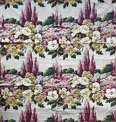 Vintage 1940's Floral Paradise Barkcloth Fabric 45  X 47  • $47.77