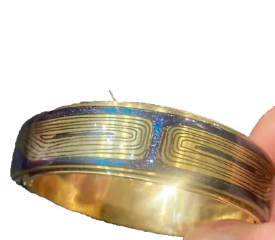 MICHAELA FREY Enamel Bangle Bracelet Blue Gold • $168