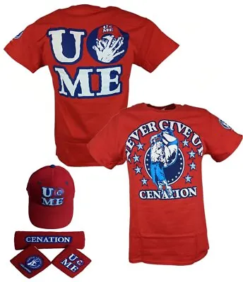 John Cena Mens Red Costume Hat T-shirt Wristbands • $56.99