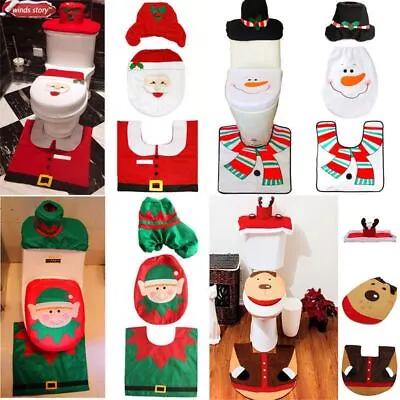 £7.99 • Buy Christmas Bathroom Set Santa Snowman Elf Toilet Seat Cover Mat Rug Xmas Decor
