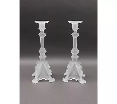 Val St Lambert Signed Pair Of Frosted Crystal Candlestick Candle Holders • $225