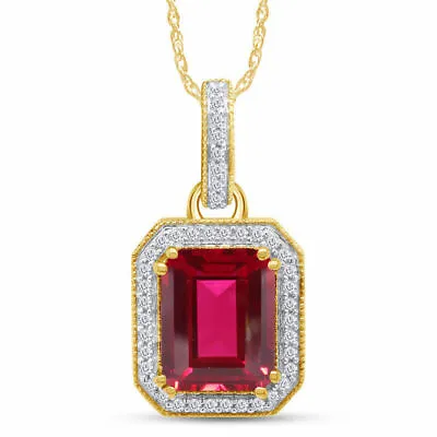 5 Ct Mens Pendant Necklace Real Diamond & Simulated Ruby In 10K Yellow Gold 18  • $682.58