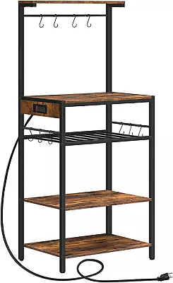 Kitchen Bakers Rack With Power Outlet 5-Tier Coffee Bar With Adjustable Wine Ra • $111.99