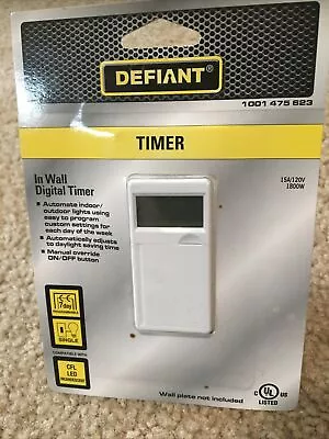 Defiant 15 Amp 7-Day In-Wall Digital CFL-LED Compatible Timer • $12