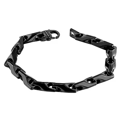 Mens Black Tungsten Carbide Chain Link Bracelet Cybergoth Rocker Cuff Bangle • $119.99